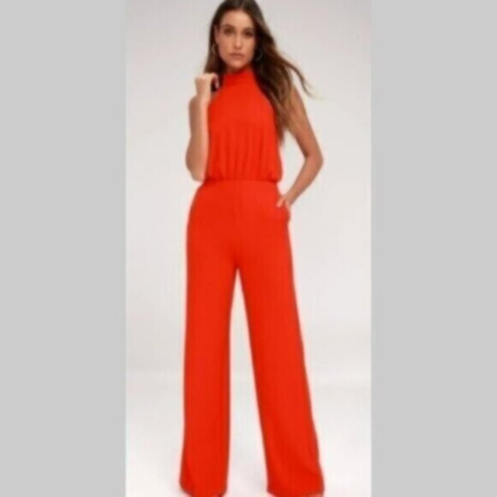 Lulus Red Moment for Life Halter Jumpsuit